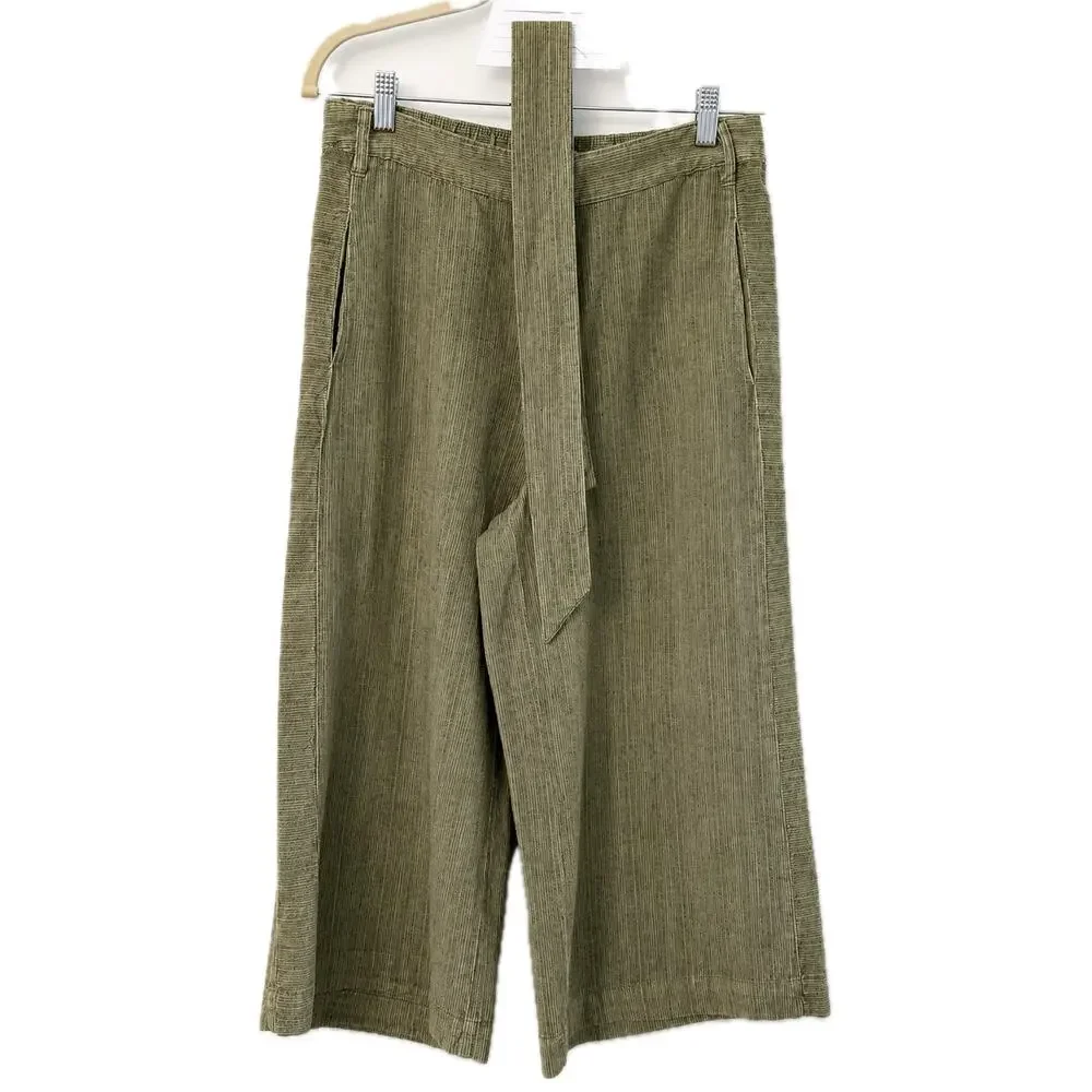 Anthropologie Olive Green Linen Blend Tie Waist Wide Leg Crop Pants Small ✨ 🫒🌿 - Picture 2 of 16